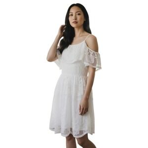 Blu Pepper White Lace Overlay Round Neckline Sleeveless Mini Dress Sz M